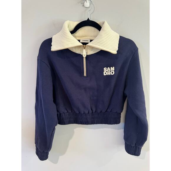 Sandro Paris Sonny Cropped Sweatshirt Size S (Approx) – Pullover Crewneck - Picture 1 of 6